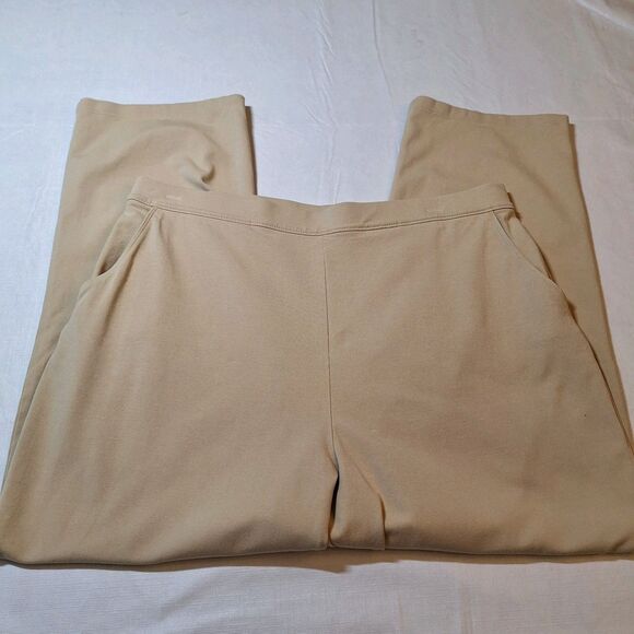 L.L. Bean Beige Tan Cropped Capri Straight Leg Pants Stretch Loungewear Size L - Picture 9 of 13